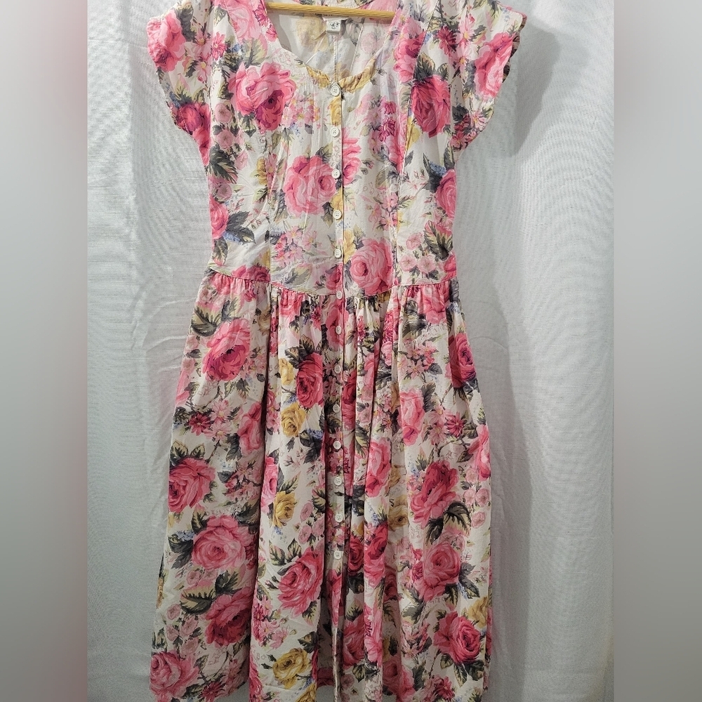 VINTAGE STARINA 80's Floral Pink and Yellow Dress Size M